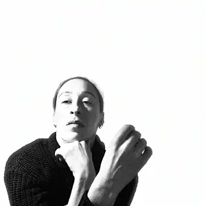 Black and white portrait photo of Caroline Gravel