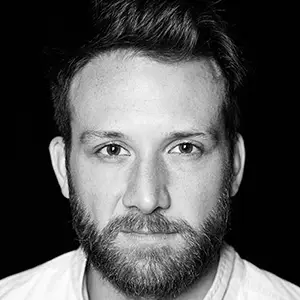 Black and white portrait photo of Dany Desjardins