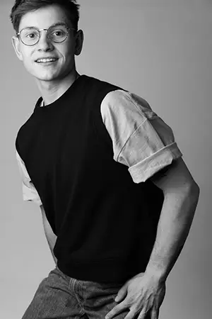 Black and white portrait photo of Malte Gerhardt